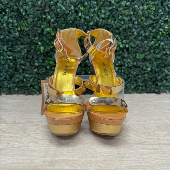 Emilio Pucci Brown Leather Plated Platform Sandals - W6 - Picture 3 of 10